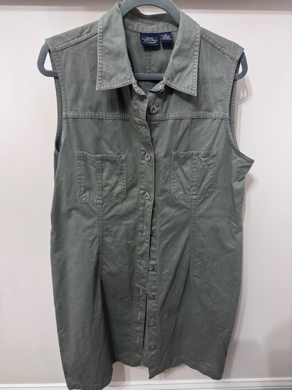 Sonoma Olive Utility Shirt Dress with Front Pockets